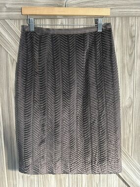 Etcetera 100% Silk Pleated Chevron Textured Pencil Skirt Gray Sz 4